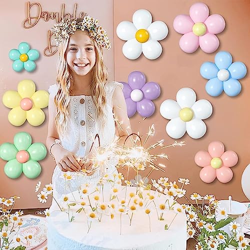 TOYXE Rubber Daisy Flower Balloons Diy Kit Party Decorations For Birthday Baby Shower Wedding Anniversary Groovy Fairy Retro Hippie Theme Decor Set Of 104 Pcs,Multicolor - Image 4