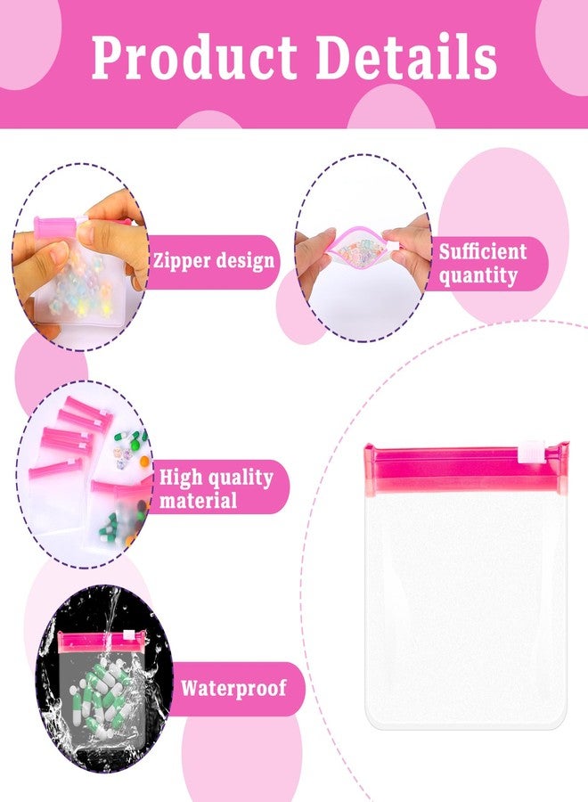Sliverdew 24 Pcs Travel Pill Packets Pill Pouch Bags Reusable Zippered Medicine Bag Set Self Sealing Clear Plastic Medicine Organizer with Slide Lock Bags for Pills Small Items Storage, Pink - Image 5
