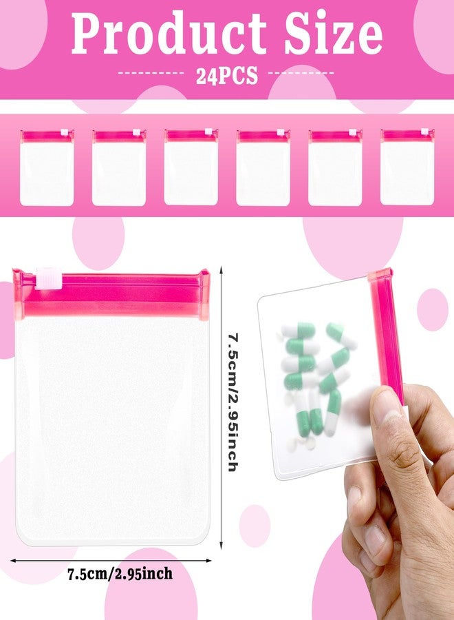 Sliverdew 24 Pcs Travel Pill Packets Pill Pouch Bags Reusable Zippered Medicine Bag Set Self Sealing Clear Plastic Medicine Organizer with Slide Lock Bags for Pills Small Items Storage, Pink - Image 2