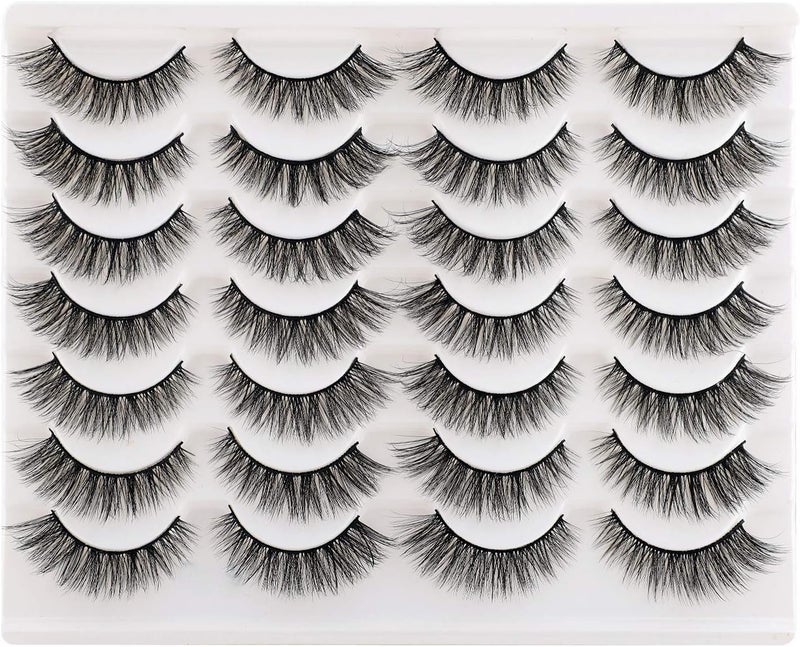 Newcally False Eyelashes Natural 3D Lashes Cat Eye Look Faux Mink Lashes Fluffy Strip 14 Pairs Multipack