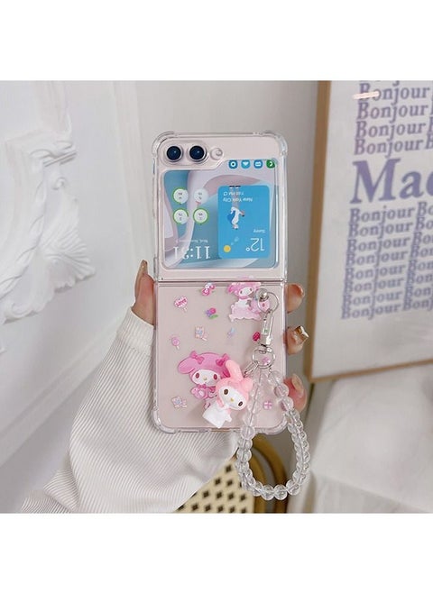 Case for Samsung Galaxy Z Flip 5 Case,My Melody Phone Case with Strap Wrist, Slim Case Compatible with Samsung Galaxy Z Flip 5, TPU material Anti-Scratch Phone Fashion Cover Women Girls