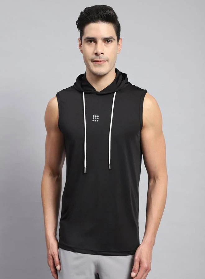 Rock.it Men Black Sleeveless Hooded TShirt by Styli