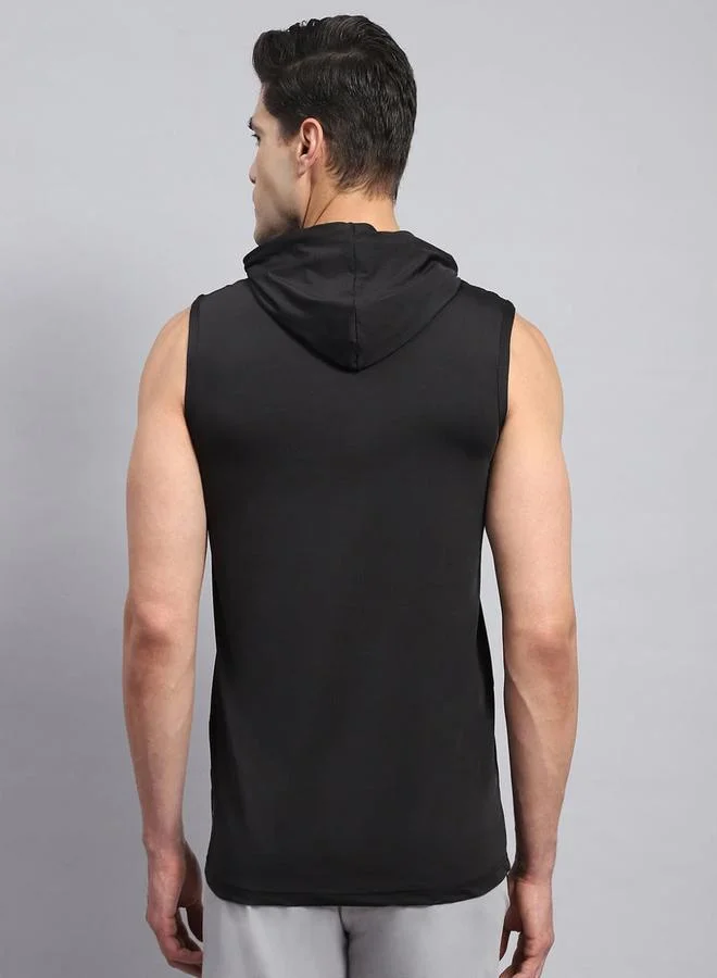 Rock.it Rock.it Men Black Sleeveless Hooded TShirt