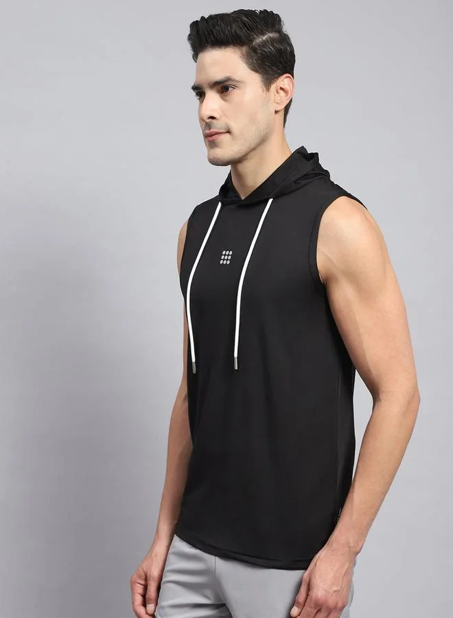 Rock.it Men Black Sleeveless Hooded TShirt by Styli