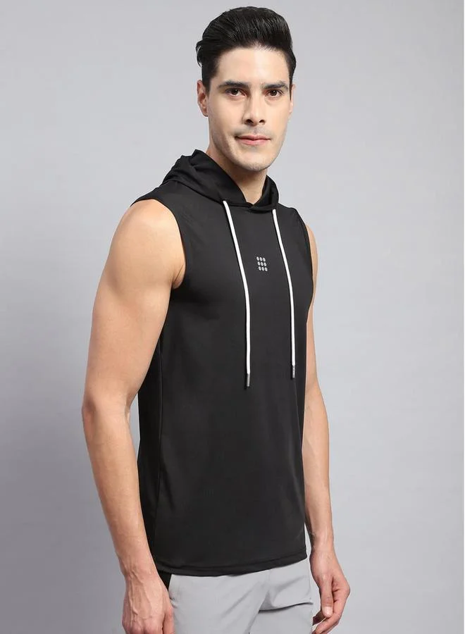 Rock.it Rock.it Men Black Sleeveless Hooded TShirt