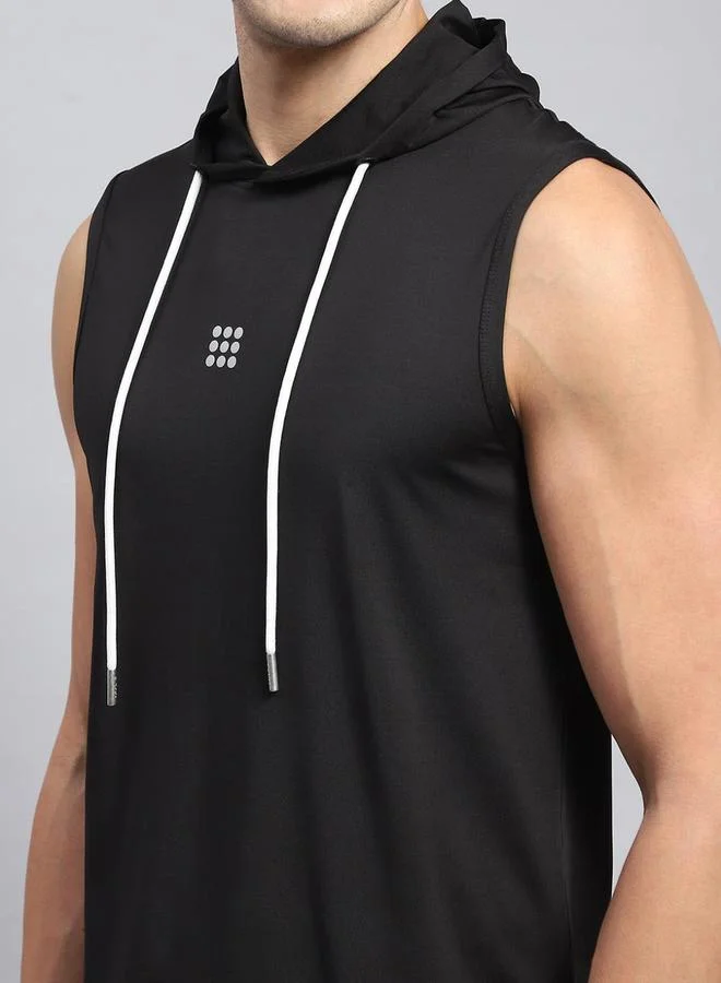 Rock.it Rock.it Men Black Sleeveless Hooded TShirt
