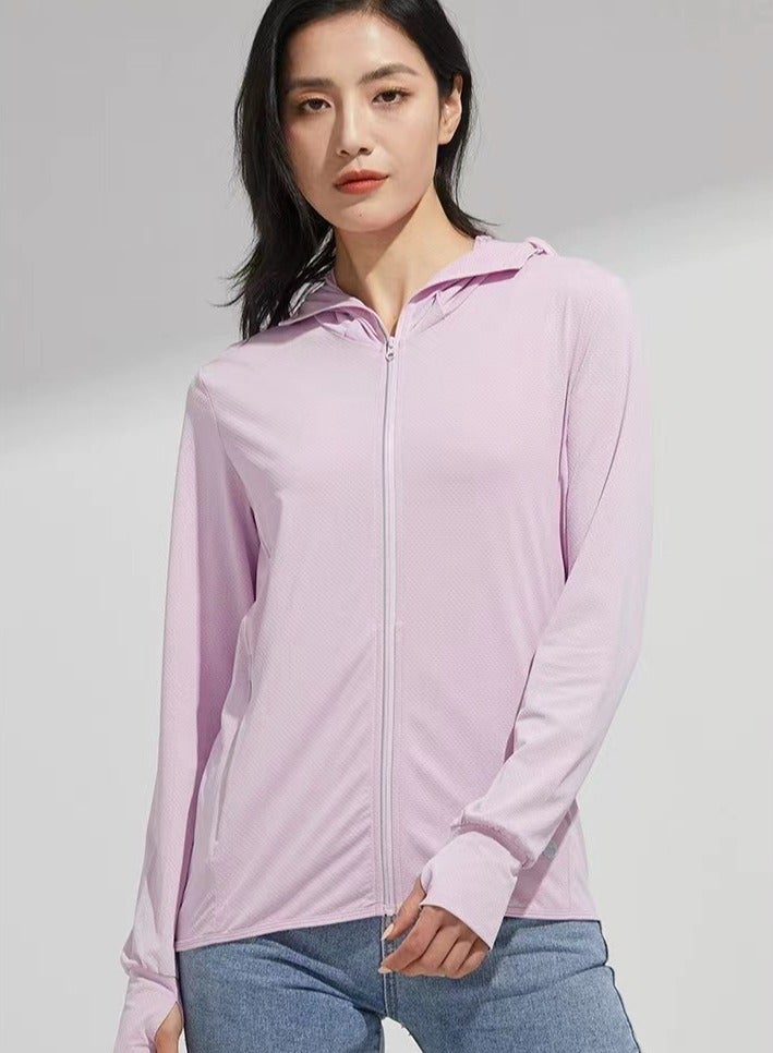 إسكدنيا واقية من الشمس سترة رقيقة تنفس هوديي اللباس الوردي - Image 2