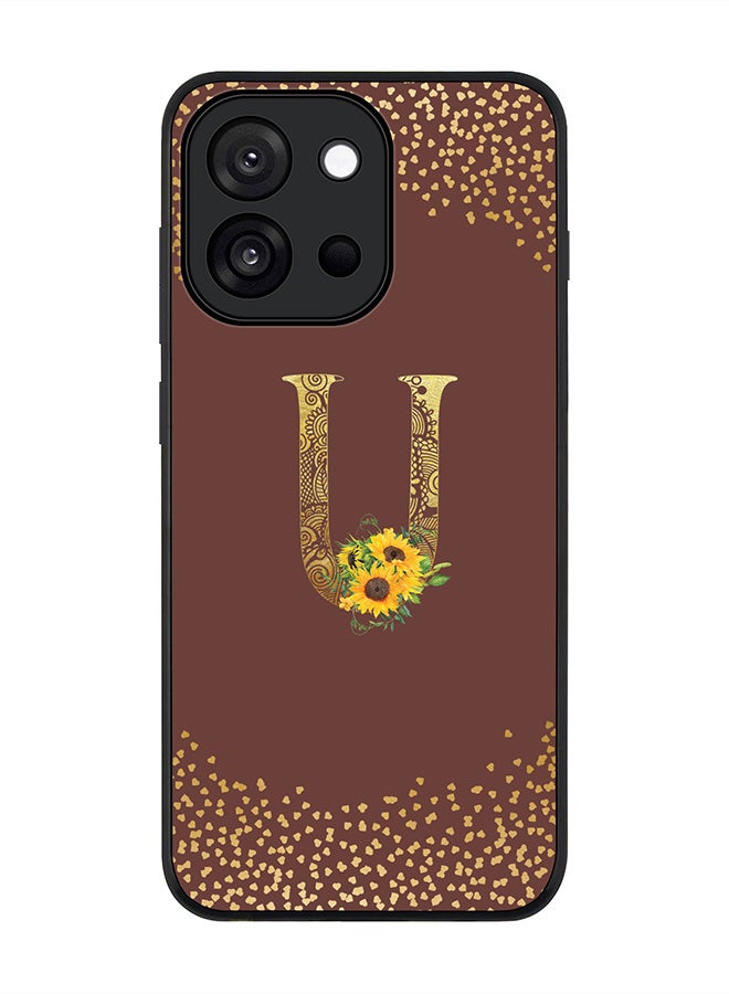 Stylizedd For OnePlus 13s / 13T Case,Slim fit Camera Protection, Shockproof Thin Phone cover  - Custom Floral Monogram - U  (Brown )