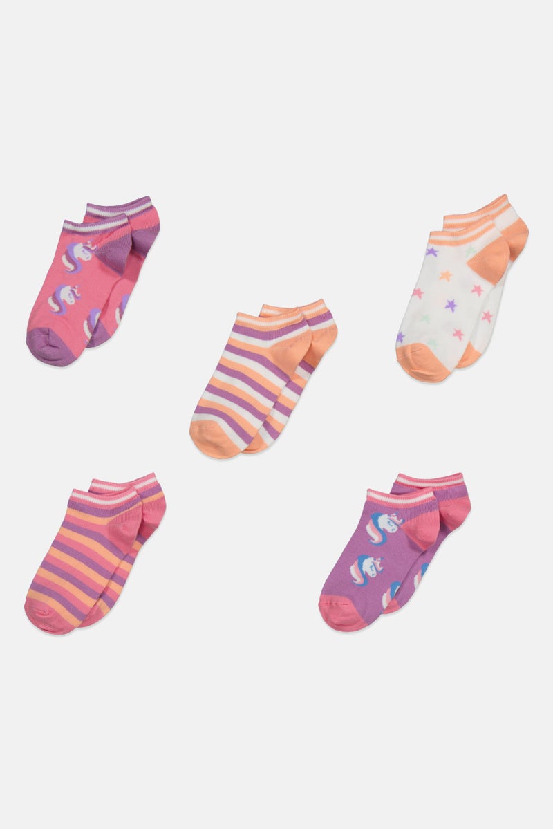 XOXO Kids Girl 5 Pair Stripe Ankle Socks, Purple  - Image 1