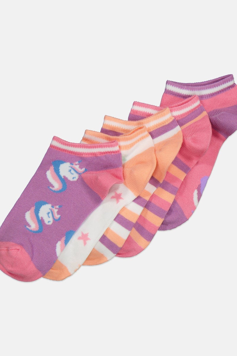 XOXO Kids Girl 5 Pair Stripe Ankle Socks, Purple  - Image 2