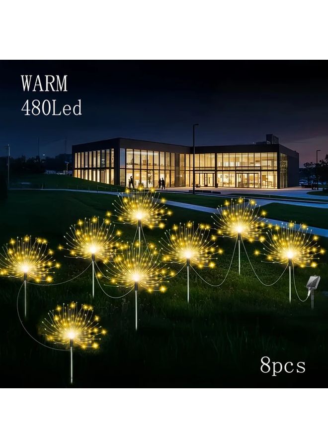 8 قطع 480 مصباح LED أضواء الألعاب النارية الشمسية الخارجية 8 أوضاع وامضة تشغيل وإيقاف تلقائي للحديقة - Image 1