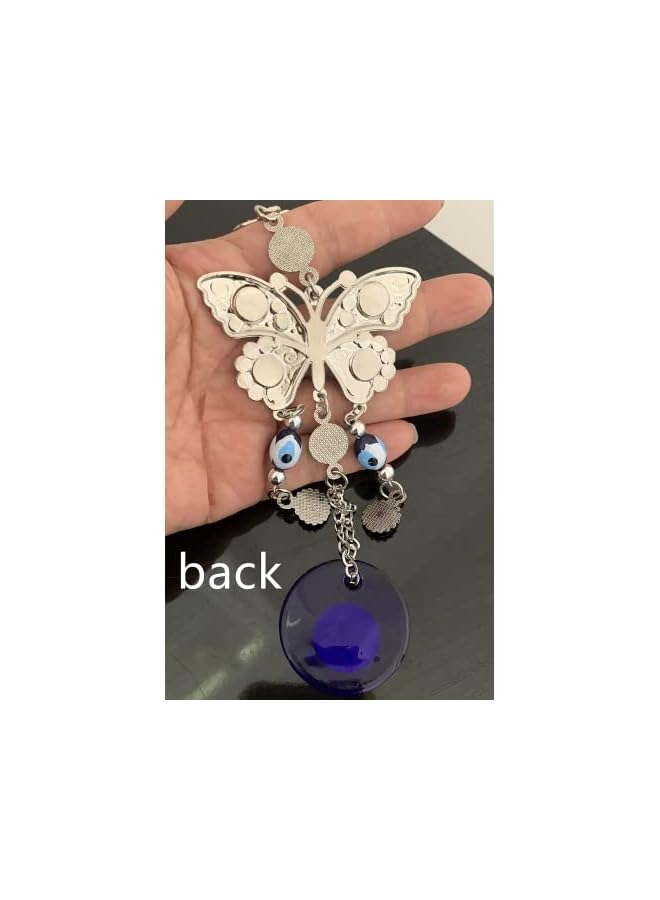 Zaboon Turkish Blue Eye With Butterfly Hanging Decoration Ornament Blue Rhinestone Car Charm Rear View Mirror Wall Hanging Protection Home Decor Blessing Gift - Image 2