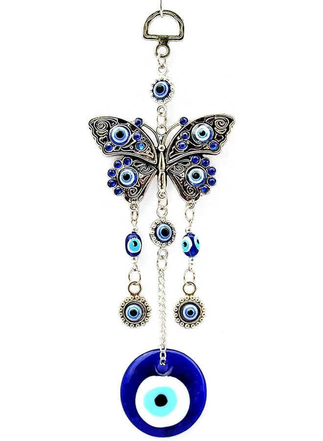 Zaboon Turkish Blue Eye With Butterfly Hanging Decoration Ornament Blue Rhinestone Car Charm Rear View Mirror Wall Hanging Protection Home Decor Blessing Gift - Image 1
