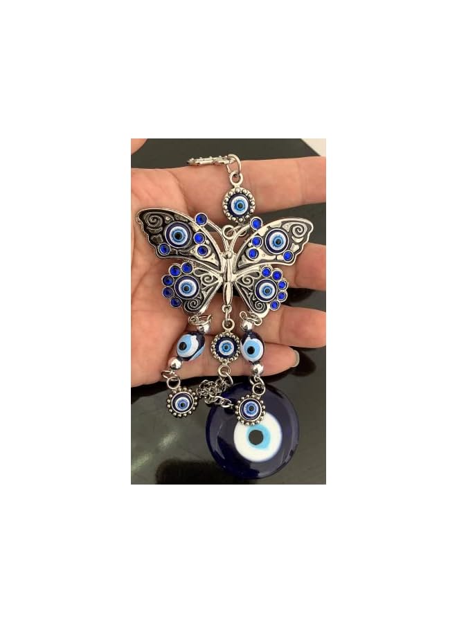 Zaboon Turkish Blue Eye With Butterfly Hanging Decoration Ornament Blue Rhinestone Car Charm Rear View Mirror Wall Hanging Protection Home Decor Blessing Gift - Image 4