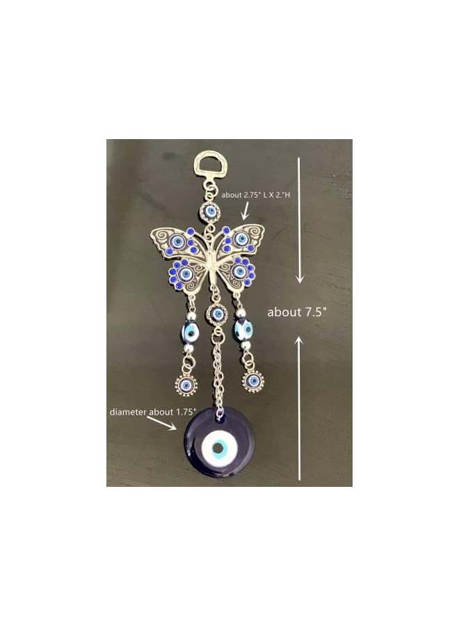 Zaboon Turkish Blue Eye With Butterfly Hanging Decoration Ornament Blue Rhinestone Car Charm Rear View Mirror Wall Hanging Protection Home Decor Blessing Gift - Image 3