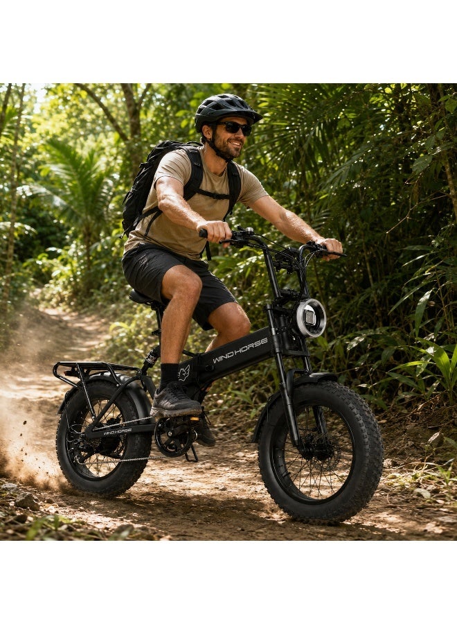 Wind Horse W0 Pro Electric Folding Bike for Adults, 750W Motor, 48V 10.4Ah Removable Battery, 35–45 KM Range, 20-Inch Off-Road Tires, Dual Shock Absorbers & Digital Display - Image 2