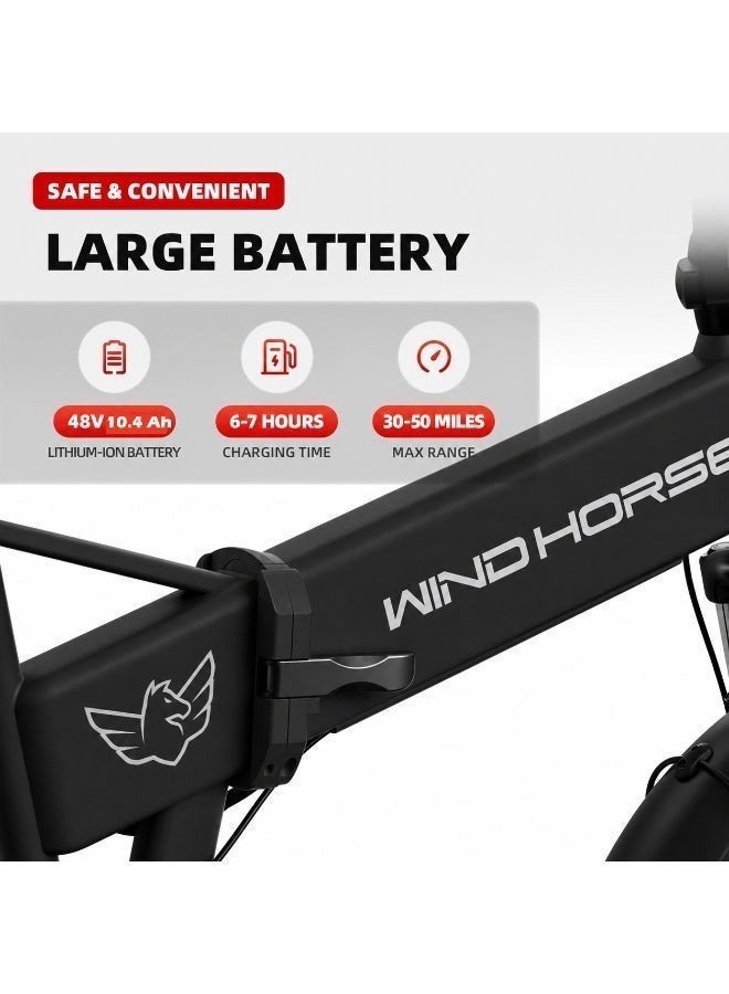 Wind Horse W0 Pro Electric Folding Bike for Adults, 750W Motor, 48V 10.4Ah Removable Battery, 35–45 KM Range, 20-Inch Off-Road Tires, Dual Shock Absorbers & Digital Display - Image 5