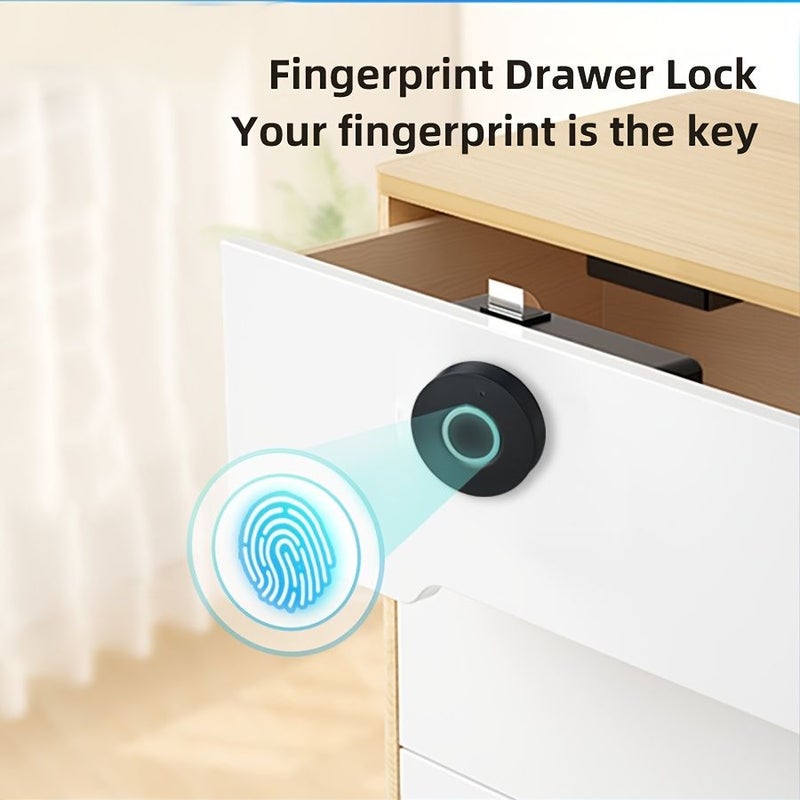 Keyless Smart Fingerprint Drawer Lock Round Easy Install No Batteries Included - Image 1
