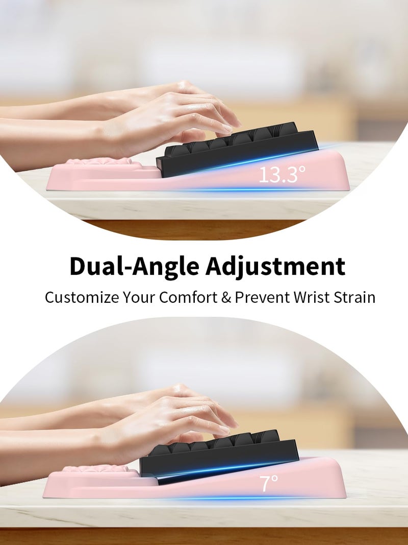 abc.mat 3-in-1 Ergonomic Keyboard Stand with Wrist Rest & Mouse Pad Set, Comfy Keyboard Riser Holder Soft Mousepad with Massage Design, Memory Foam and Non-Slip PU Base for Pain Relief, Pink - Image 3