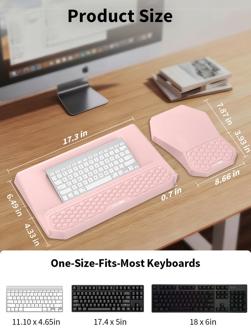 abc.mat 3-in-1 Ergonomic Keyboard Stand with Wrist Rest & Mouse Pad Set, Comfy Keyboard Riser Holder Soft Mousepad with Massage Design, Memory Foam and Non-Slip PU Base for Pain Relief, Pink - Image 4