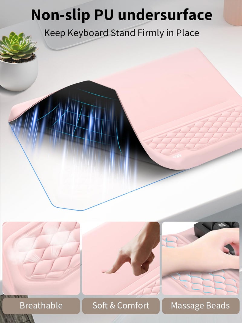 abc.mat 3-in-1 Ergonomic Keyboard Stand with Wrist Rest & Mouse Pad Set, Comfy Keyboard Riser Holder Soft Mousepad with Massage Design, Memory Foam and Non-Slip PU Base for Pain Relief, Pink - Image 5