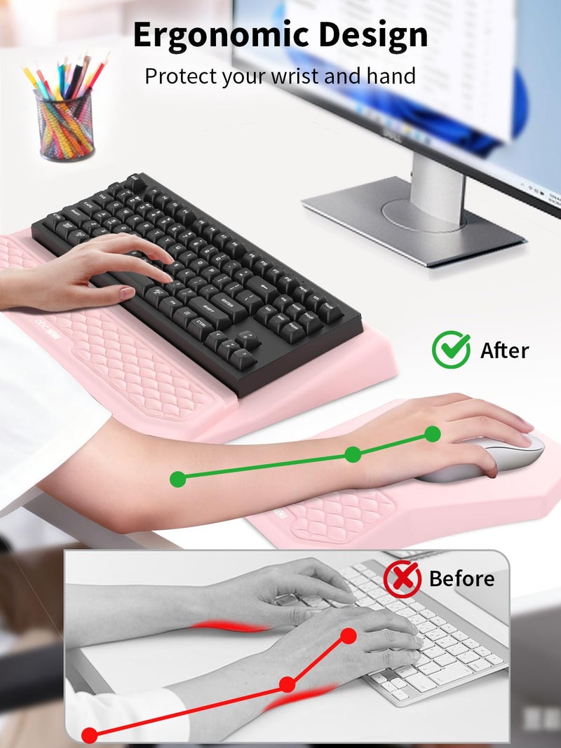 abc.mat 3-in-1 Ergonomic Keyboard Stand with Wrist Rest & Mouse Pad Set, Comfy Keyboard Riser Holder Soft Mousepad with Massage Design, Memory Foam and Non-Slip PU Base for Pain Relief, Pink - Image 2