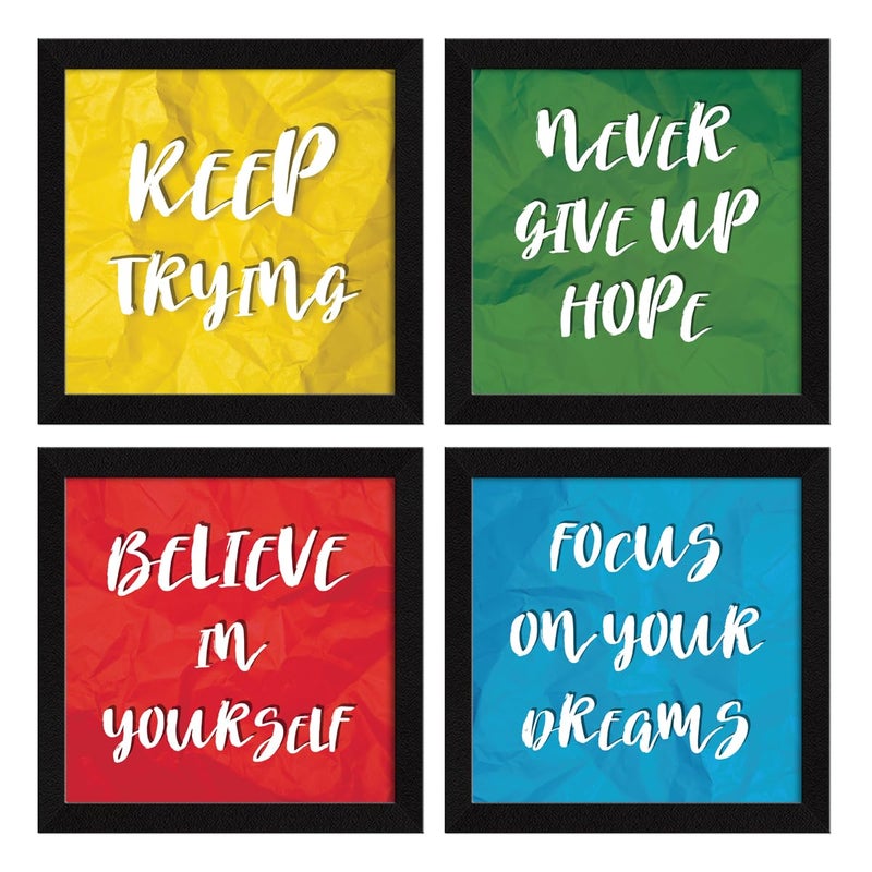 ArtX Paper Motivational Wall Frames Quotes Wall Art Painting Framed Paintings For Home Office Decor 20 X 20 inches Combined 100 X 100 each Abstract Multicolor Set of 4