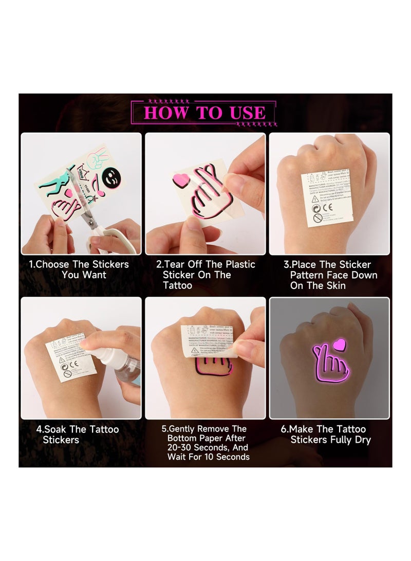 SYOSI 20 Sheet 120 Patterns Glow in the Dark Music Body Stickers, Glow Theme Party Body Stickers with Luminous Neon Pink Blue Music Crown Note for Adults Kids Halloween Party Concert Make Up Face Stickers - Image 4