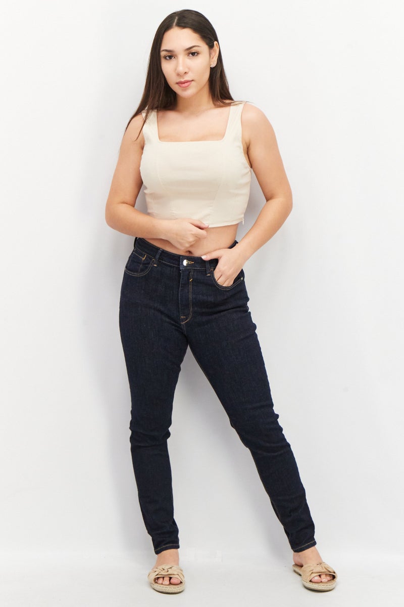 ESPRIT Women Regular Fit Solid Stretchable Denim Jeans, Navy Blue - Image 3