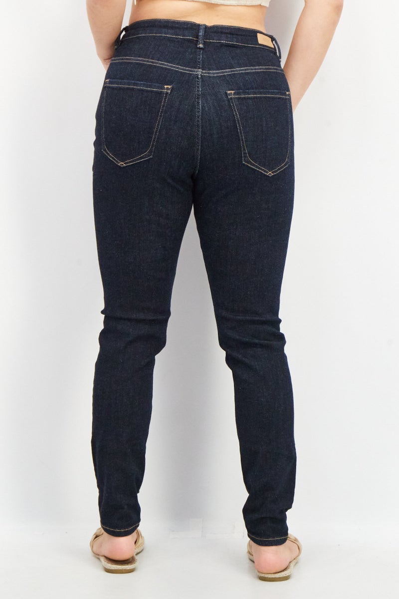 ESPRIT Women Regular Fit Solid Stretchable Denim Jeans, Navy Blue - Image 2