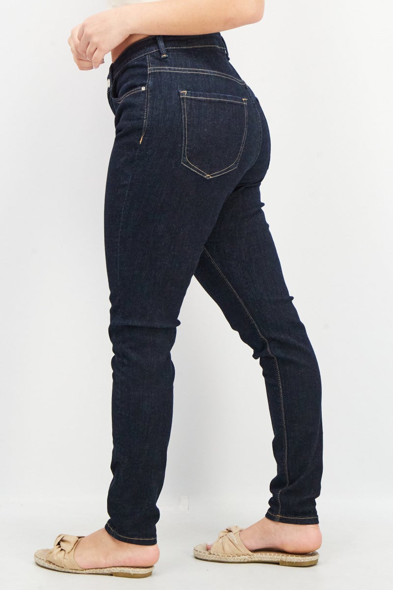 ESPRIT Women Regular Fit Solid Stretchable Denim Jeans, Navy Blue - Image 4