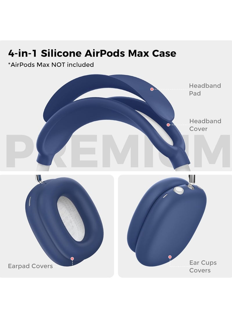 Generic - Silicone Case Cover for AirPods Max Headphones, Airpods Max Ear Cup Covers/Ear Pad Case Cover/Headband Cover/Max Headband Pad, 4 in1 Accessories for Apple AirPods Max (Blue) - Image 1