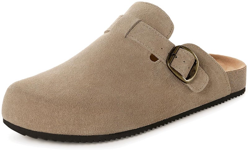 Intini Genuine Suede Leather Clogs for Womens Mens Slip on Mules Antislip Cork Sandals with Arch Support Potato Shoes Buckle Sand - Image 1