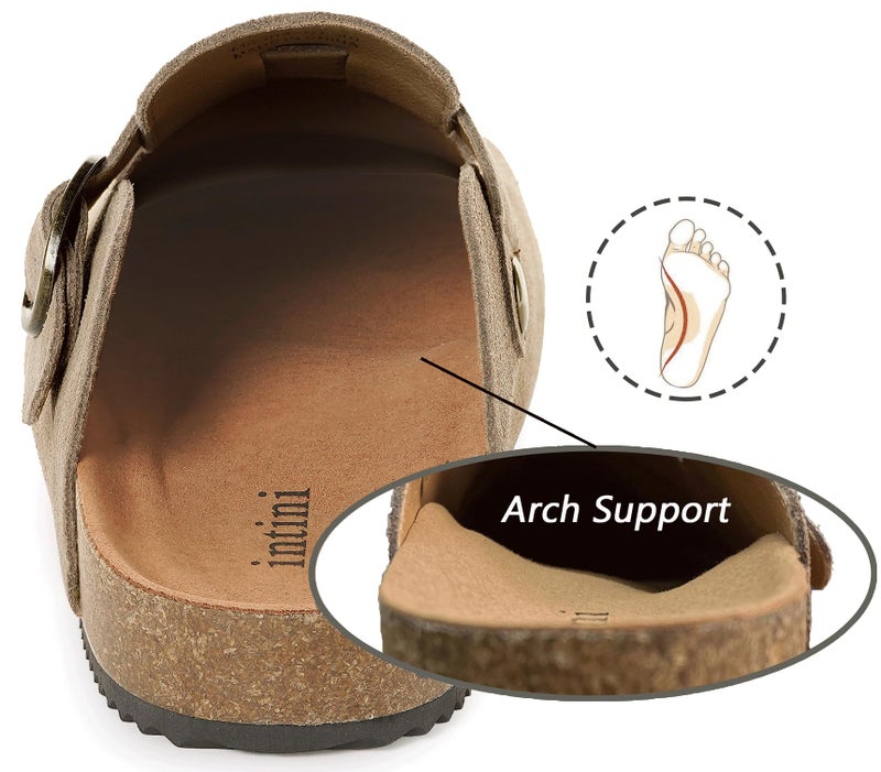 Intini Genuine Suede Leather Clogs for Womens Mens Slip on Mules Antislip Cork Sandals with Arch Support Potato Shoes Buckle Sand - Image 3