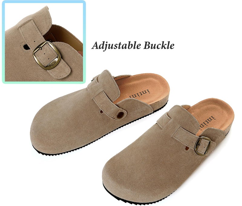 Intini Genuine Suede Leather Clogs for Womens Mens Slip on Mules Antislip Cork Sandals with Arch Support Potato Shoes Buckle Sand - Image 4