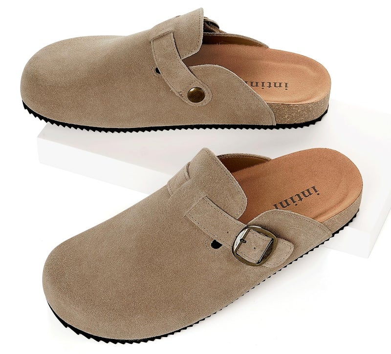 Intini Genuine Suede Leather Clogs for Womens Mens Slip on Mules Antislip Cork Sandals with Arch Support Potato Shoes Buckle Sand - Image 5