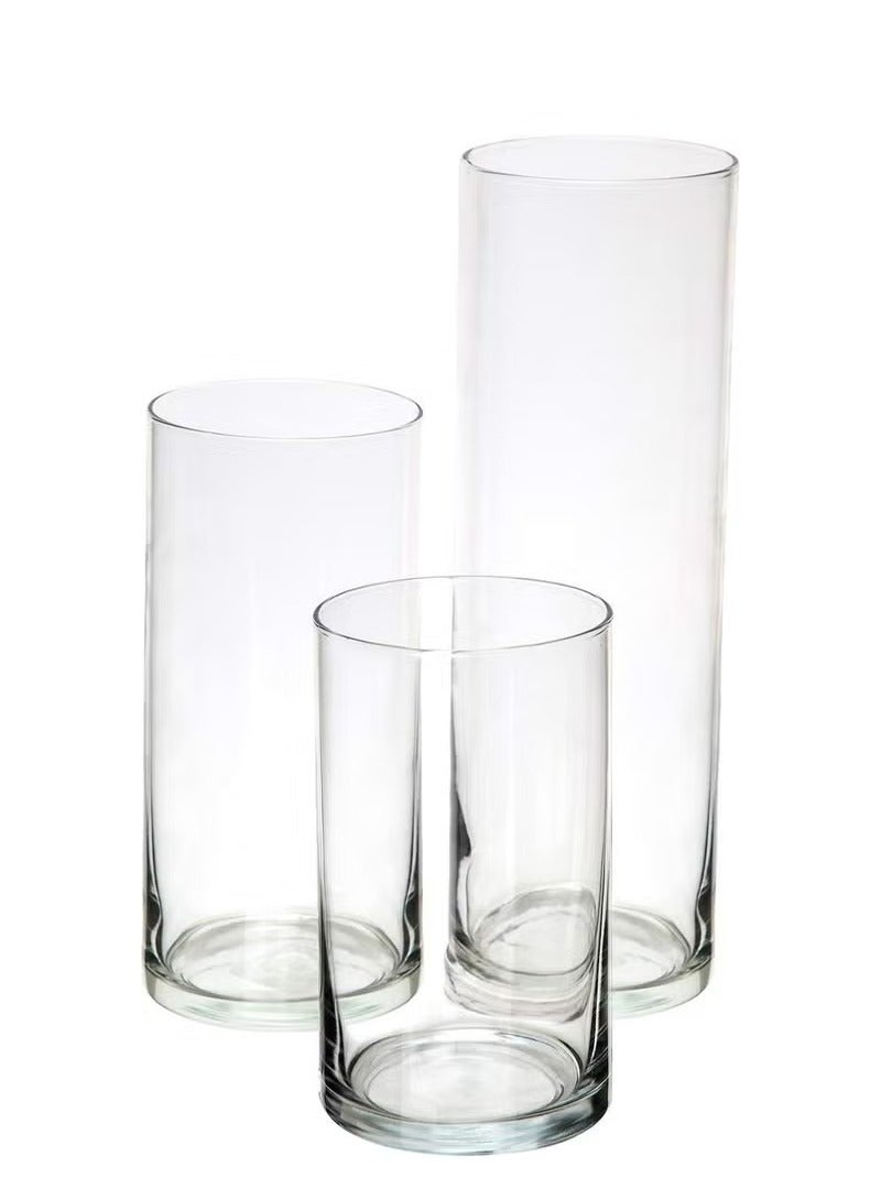 Cylinder Glass Vase (Set of 3, Clear) - Image 1