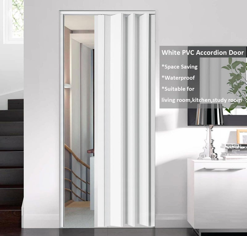 DIYHD 48X80in Accordion Door, White Double Layer PVC Folding Interior Door with Sliding Track Kit, Space-Saving Closet Door, No Floor Track, Dual-Sided Handle & Latch, Easy Install - Image 5