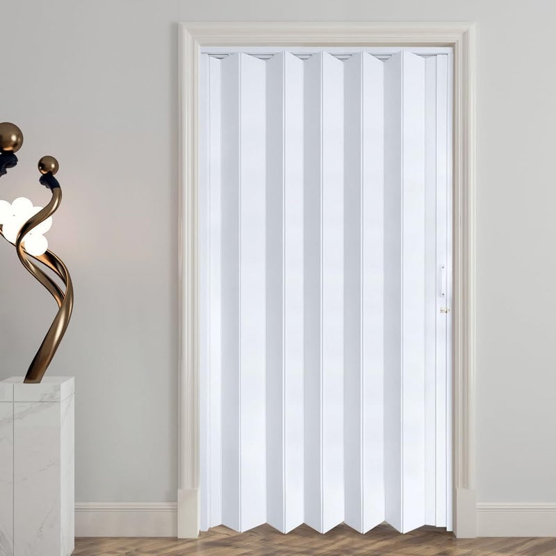 DIYHD 48X80in Accordion Door, White Double Layer PVC Folding Interior Door with Sliding Track Kit, Space-Saving Closet Door, No Floor Track, Dual-Sided Handle & Latch, Easy Install - Image 1