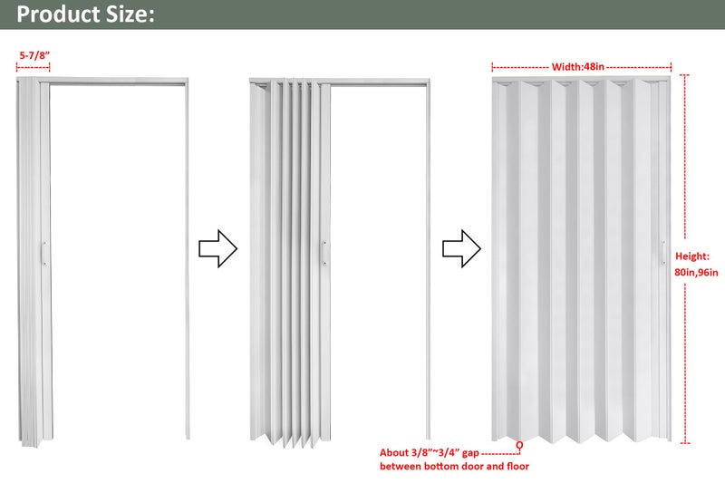 DIYHD 48X80in Accordion Door, White Double Layer PVC Folding Interior Door with Sliding Track Kit, Space-Saving Closet Door, No Floor Track, Dual-Sided Handle & Latch, Easy Install - Image 2