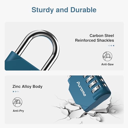 Puroma 2 Pack Combination Lock for Locker 4 Digit Outdoor Waterproof Padlock for School, Gym, Sports, Fence, Toolbox, Gate, Case, Outdoor, Hasp Storage, Cabinets (Dark Green) - Image 4