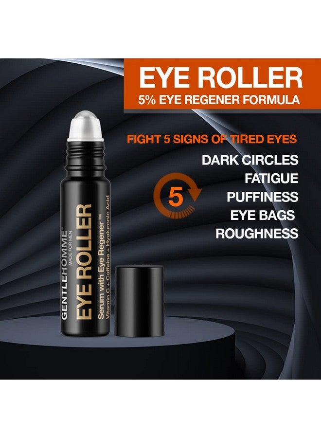 GENTLEHOMME Hyaluronic Acid & Caffeine Eye Roller Serum For Men With Vitamin C Made In Usa Eye Roller Ball For Dark Circles & Puffiness Mens Day & Night Antiaging Under Eye Serum Roller 10Ml 2 Pack - Image 3