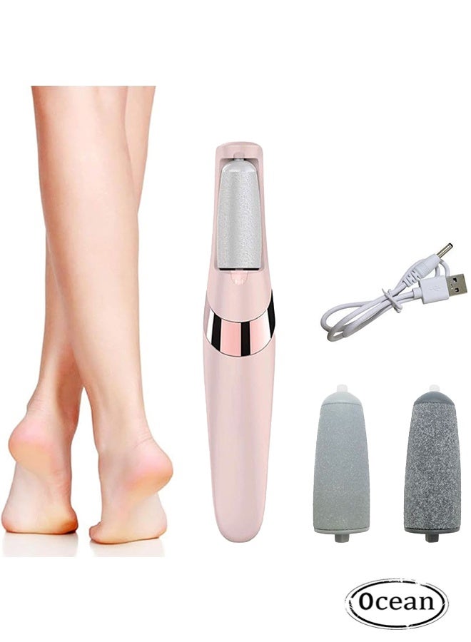 JS Electric Pedi Callous Remover, Electric Foot Grinder Electric Callus Remover with 2 Roller Heads for Removing Dead Skin and Calluses (Pink) - Image 1
