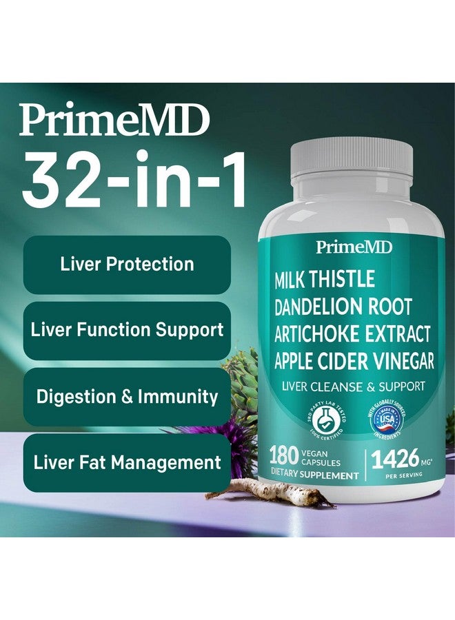 PrimeMD 32-in-1 Liver Cleanse Detox & Repair with Milk Thistle and Silymarin, Artichoke Extract and Beetroot Powder for Liver Support with Active Liver Health Formula - 1426mg (180 ct, Pack of 2) - Image 4