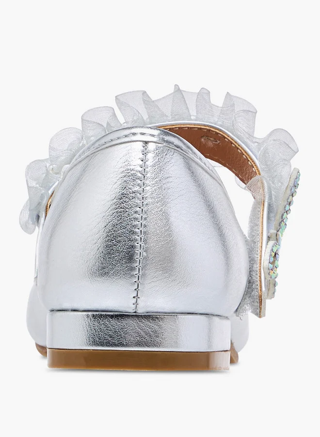 Flora Bella By Shoexpress Girls Ruffle Detail Ballerina Shoes with Hook and Loop Closure