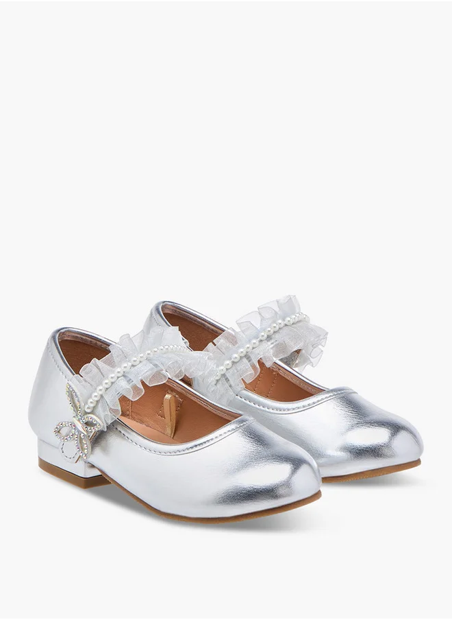 Flora Bella By Shoexpress Girls Ruffle Detail Ballerina Shoes with Hook and Loop Closure