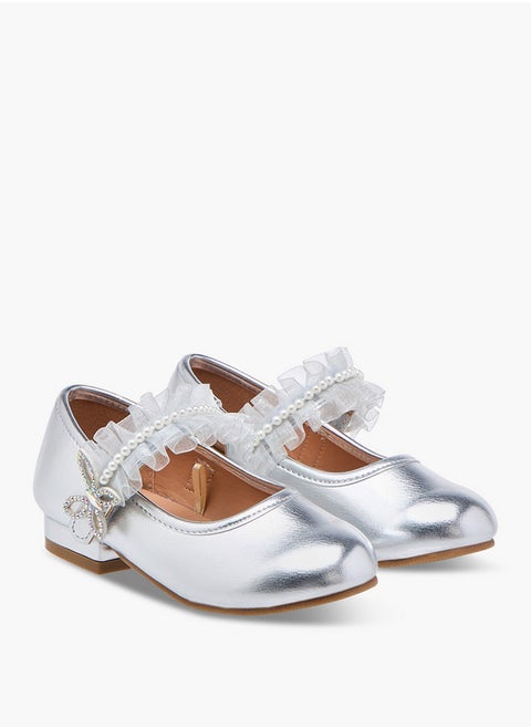 Girls Ruffle Detail Ballerina Shoes with Hook and Loop Closure