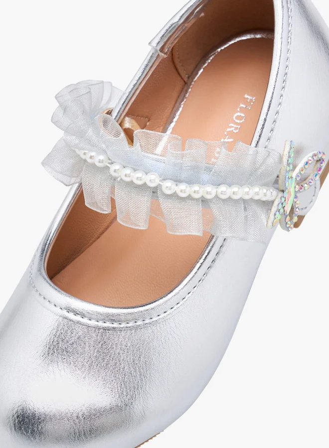 Flora Bella By Shoexpress Girls Ruffle Detail Ballerina Shoes with Hook and Loop Closure