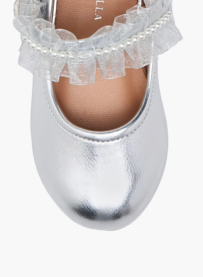 Flora Bella By Shoexpress Girls Ruffle Detail Ballerina Shoes with Hook and Loop Closure