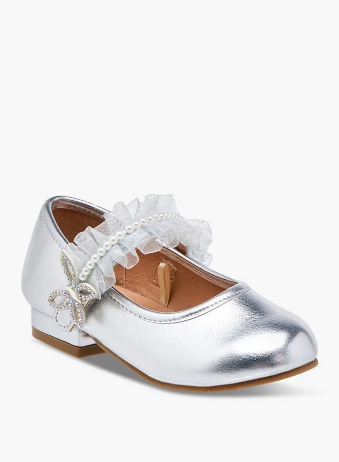 Flora Bella By Shoexpress Girls Ruffle Detail Ballerina Shoes with Hook and Loop Closure
